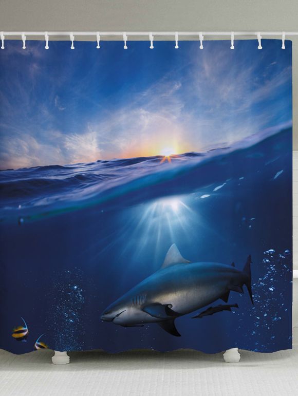 Rideau de Douche Poisson de Mer Imprimé en Tissu Pour Salle de Bain - Bleu Océan W71 INCH * L79 INCH