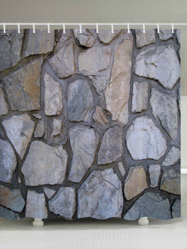 

Stone Wall Print Fabric Bathroom Shower Curtain, Gray