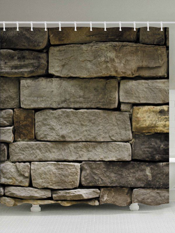 

Stone Brick Wall Print Waterproof Bath Shower Curtain, Earthy