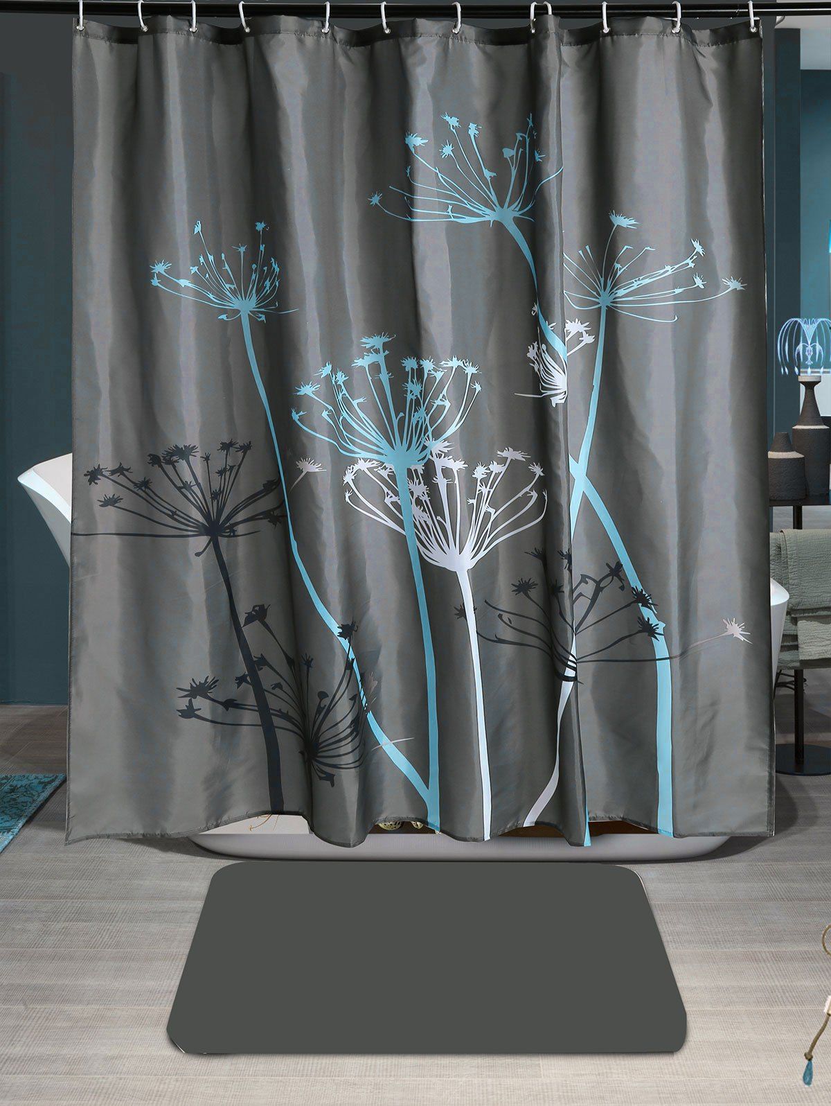 

Dandelion Print Waterproof Shower Curtain, Deep gray