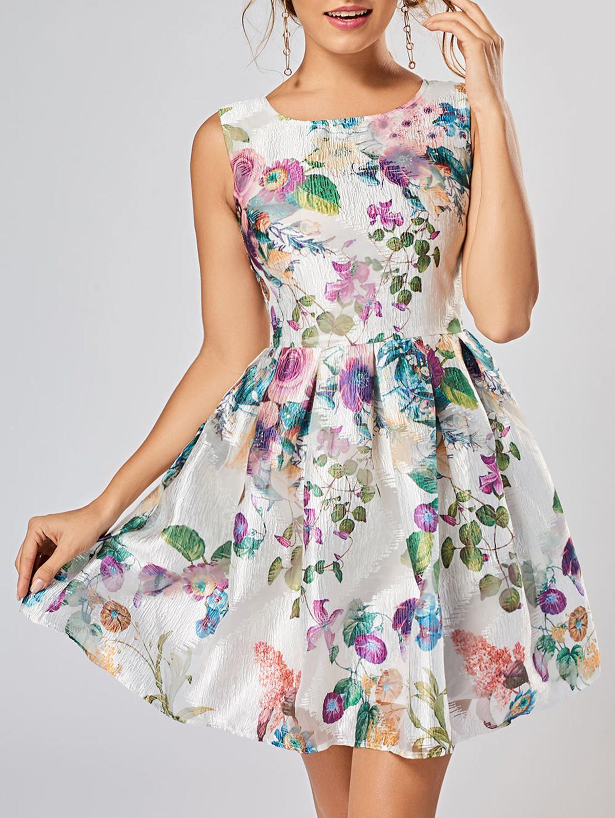 

Sleeveless Rose Print Fit and Flare Dress, Floral