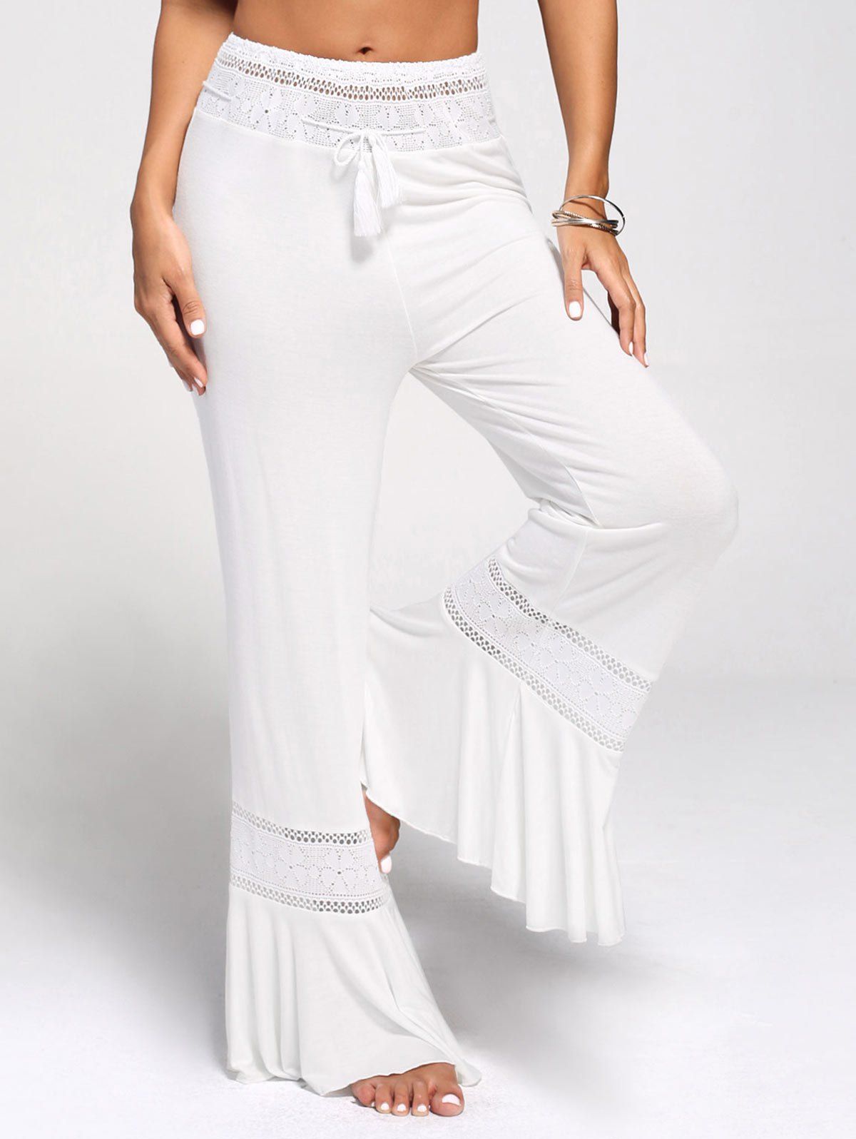 2018 High Waisted Lace Panel Palazzo Pants WHITE XL In Pants Online ...