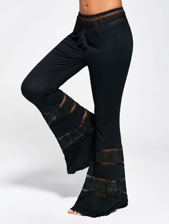 Pantalon de dentelle à haute taille Tassel Flare Pants - Noir 2XL