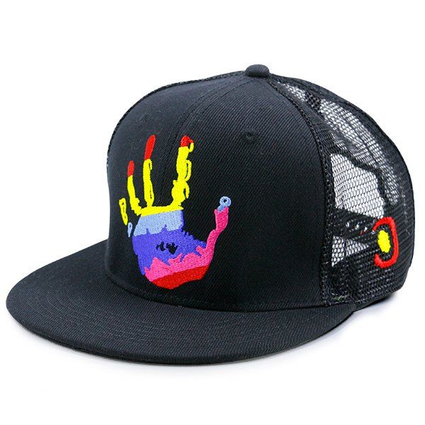 

Mesh Splicing Multicolor Palm Printed Baseball Hat, Black