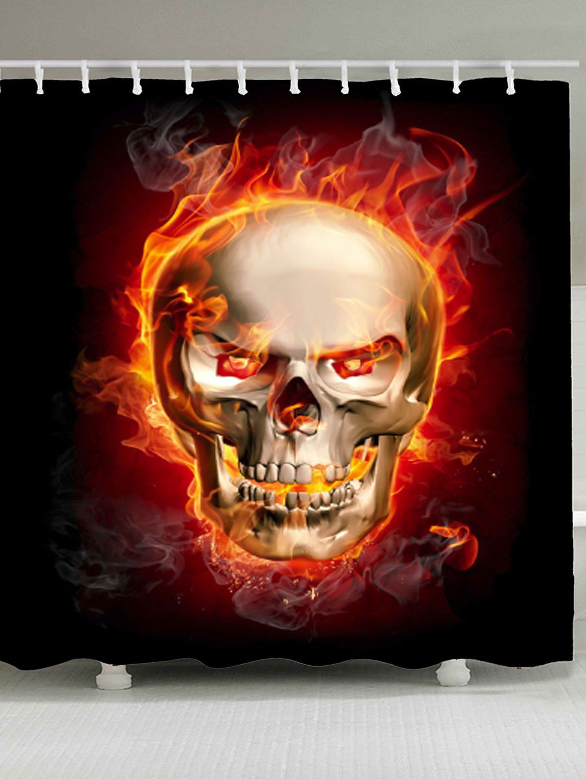 

Waterproof Skull in Fire Shower Curtain, Wine red