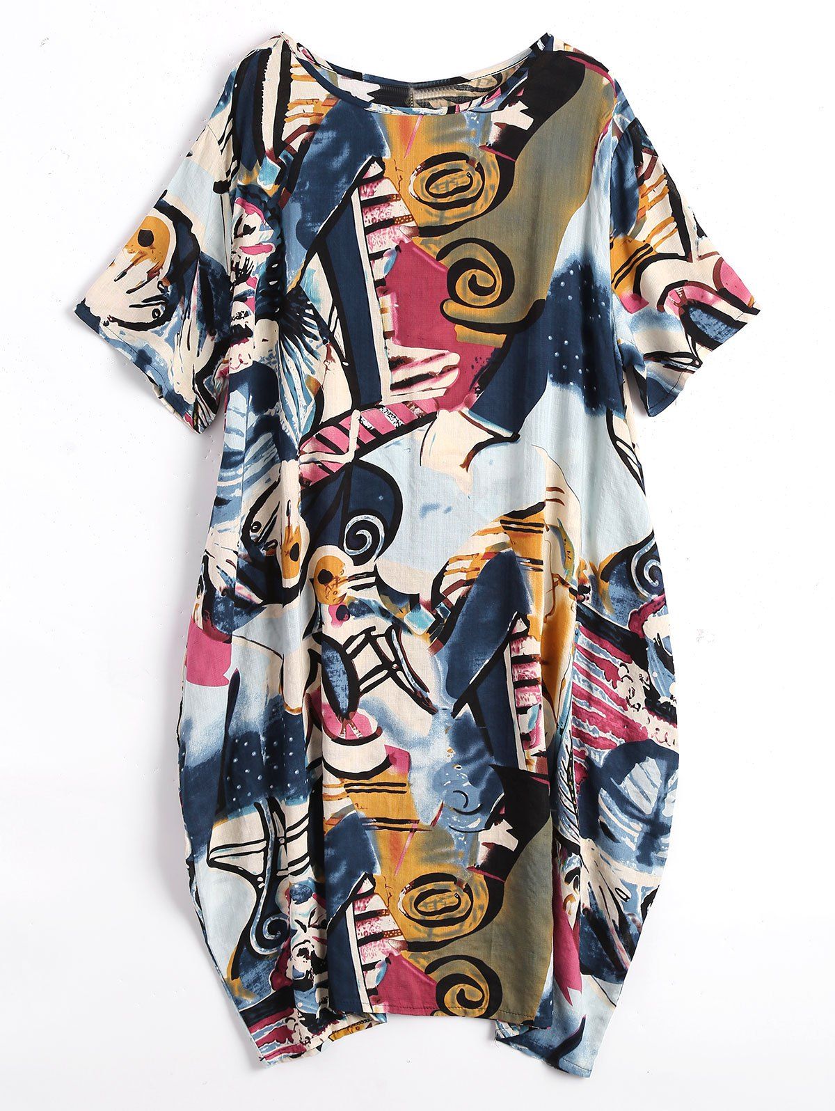 

Plus Size Funny Graphic Baggy Dress with Pockets, Deep blue