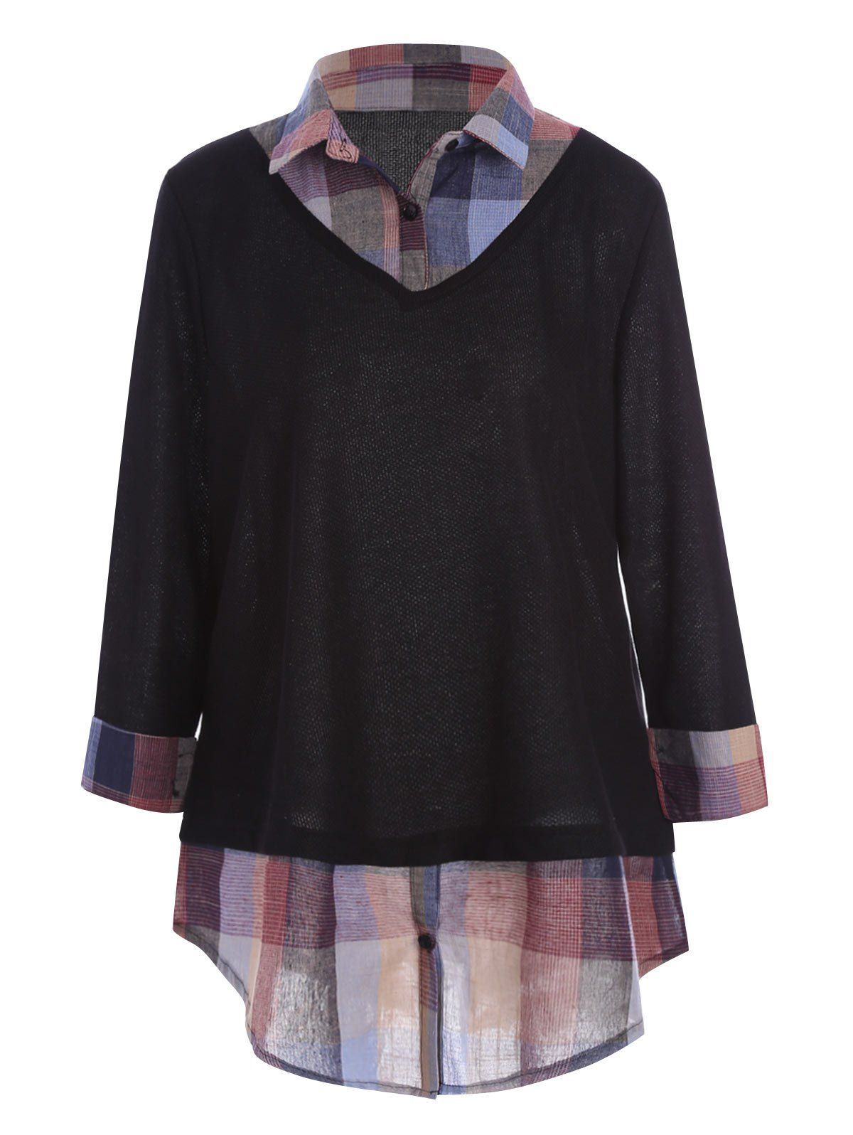 

Plus Size Long Sleeve Plaid Shirt, Black