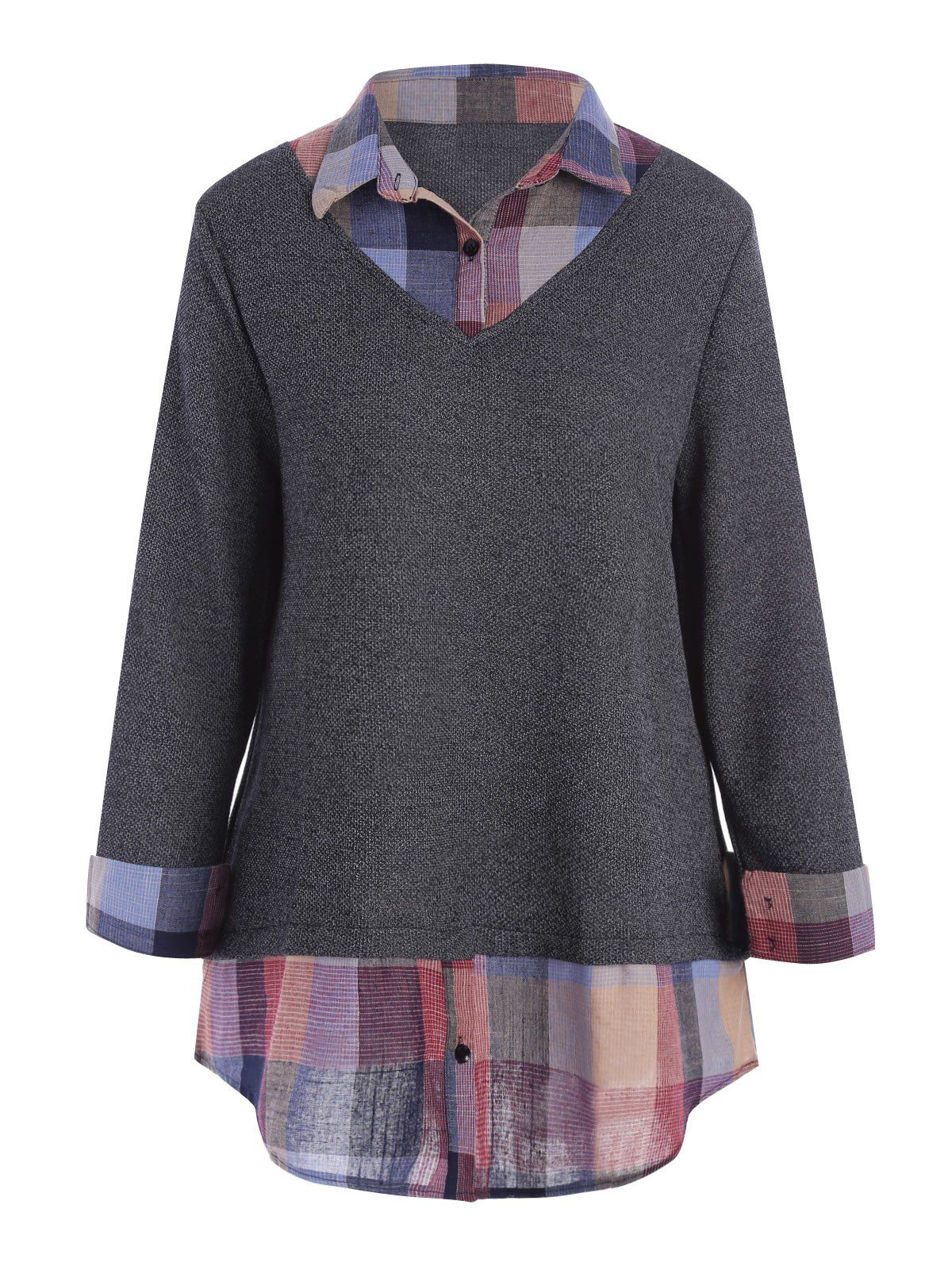 

Plus Size Long Sleeve Plaid Shirt, Gray