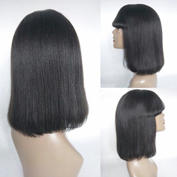 

Full Bang Medium Light Yaki Straight Bob Synthetic Wig, Black