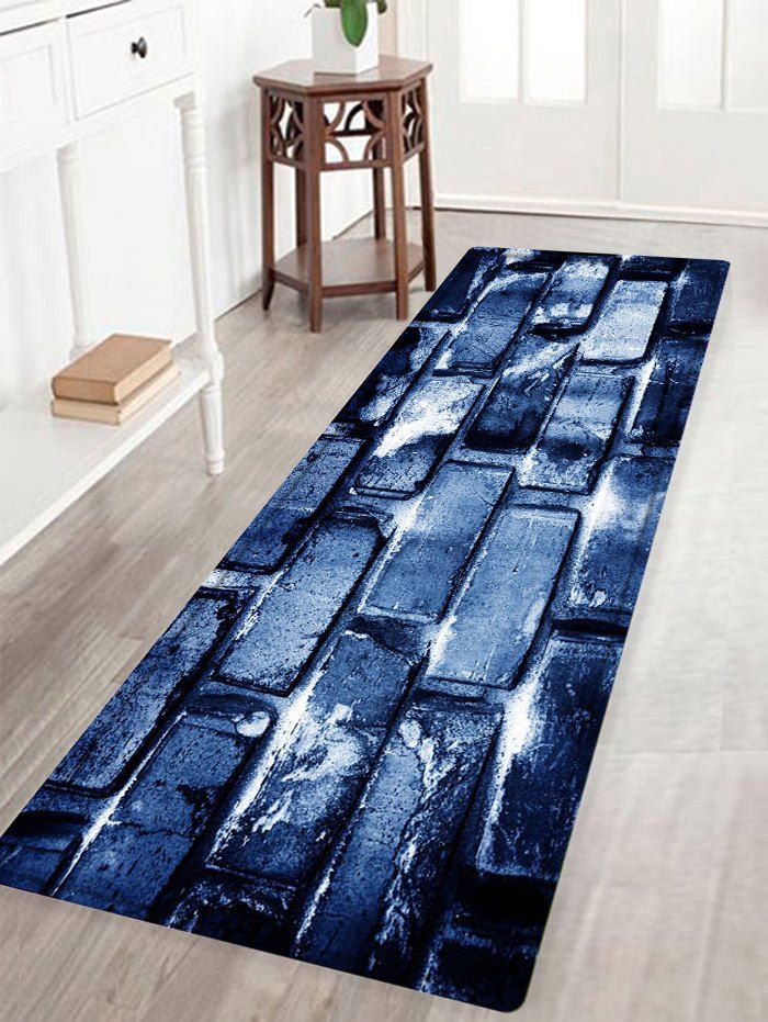 

Brick Wall Pattern Water Absorbing Area Rug, Deep blue