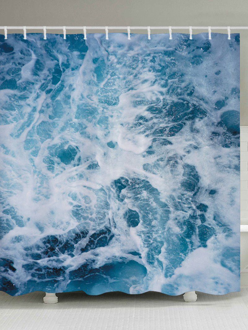 

Ocean Waves Print Waterproof Bathroom Shower Curtain, Ocean blue