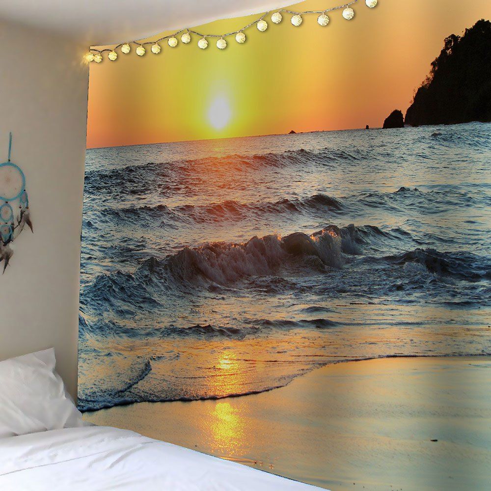 [17% OFF] 2021 Waterproof Velvet Beach Sunset Wall Art Tapestry In ...