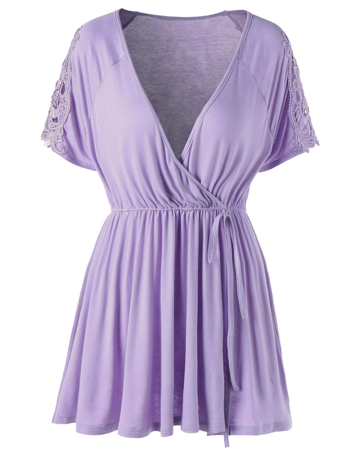 

Plus Size Lace Trim Peplum Tunic Top, Purple