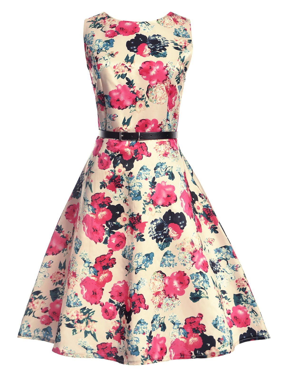 [17% OFF] 2020 Vintage Sleeveless A Line Floral Dress In FLORAL | DressLily
