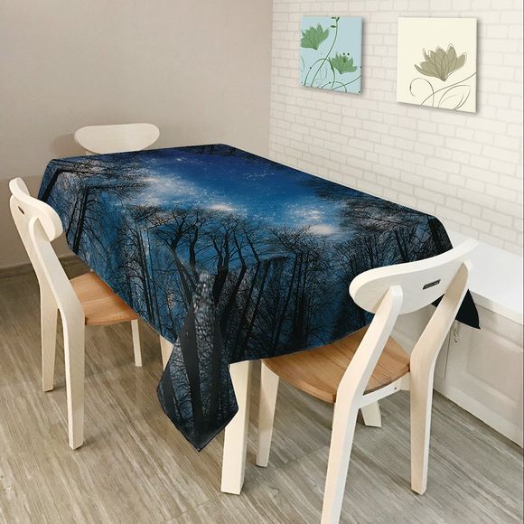 Nappe de Table Imperméable à Imprimé Arbres dans une Nuit Étoilée - Bleu profond W60 INCH * L84 INCH