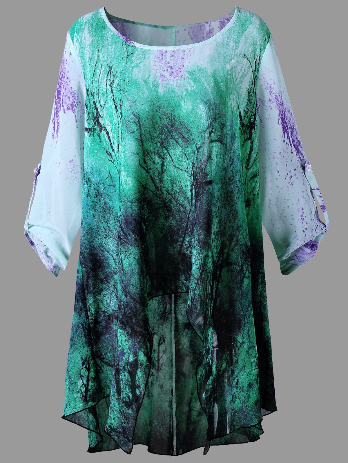 

Plus Size Adjustable Sleeve High Low Blouse, Shamrock