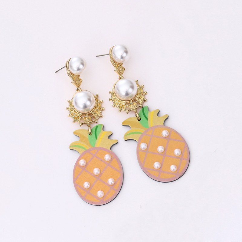 

Faux Pearl Pineapple Earrings, Golden