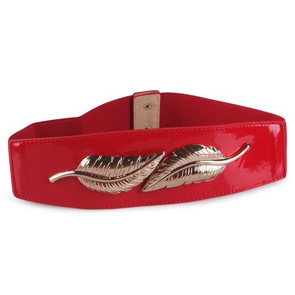

Metal Engraved Leaf PU Splicing Corset Belt, Red