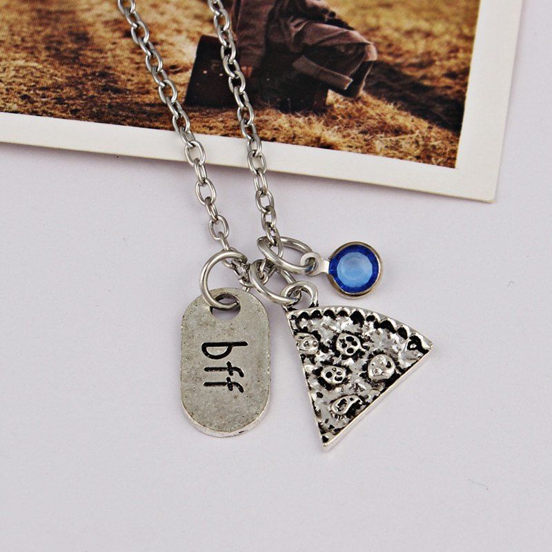 

Rhinestone Collarbone Bff Pendant Necklace, Blue