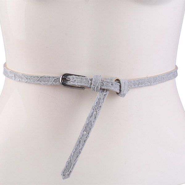 

Metal Pin Buckle Embroidered Coat Waist Belt, Gray