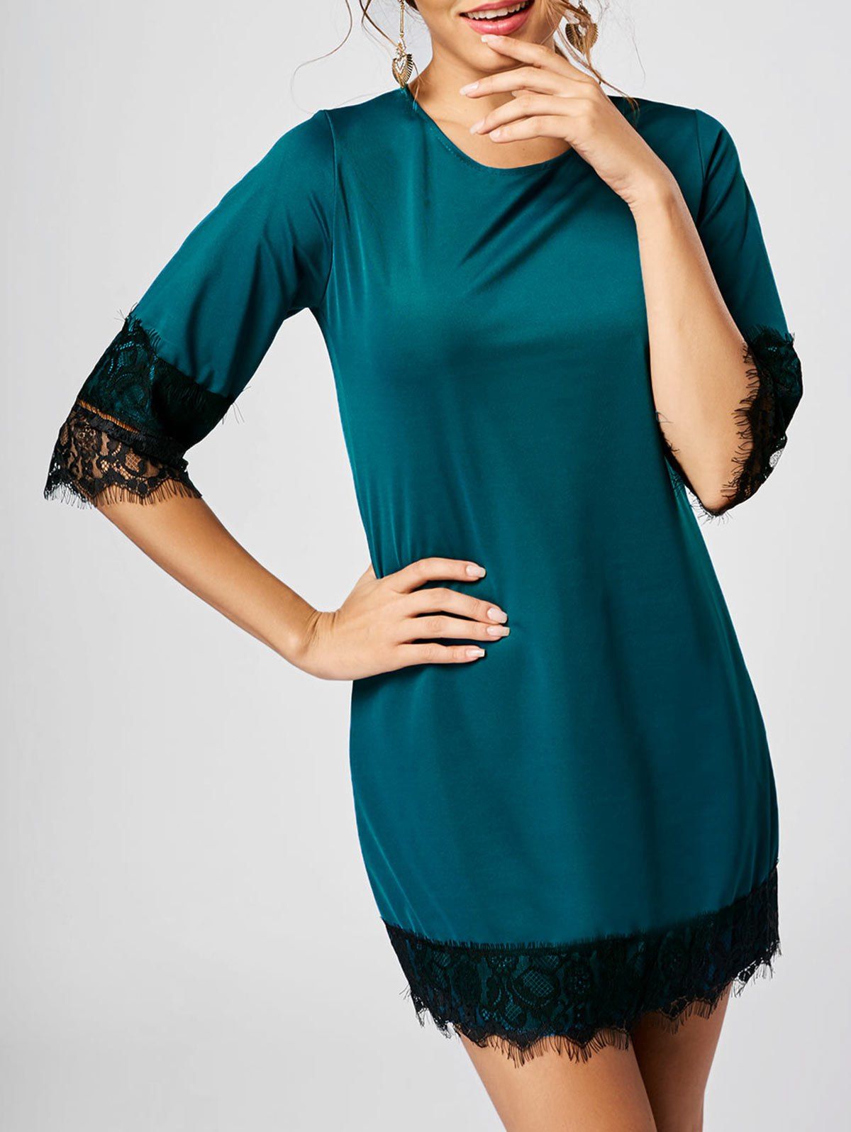

Mini Lace Insert Dress, Green