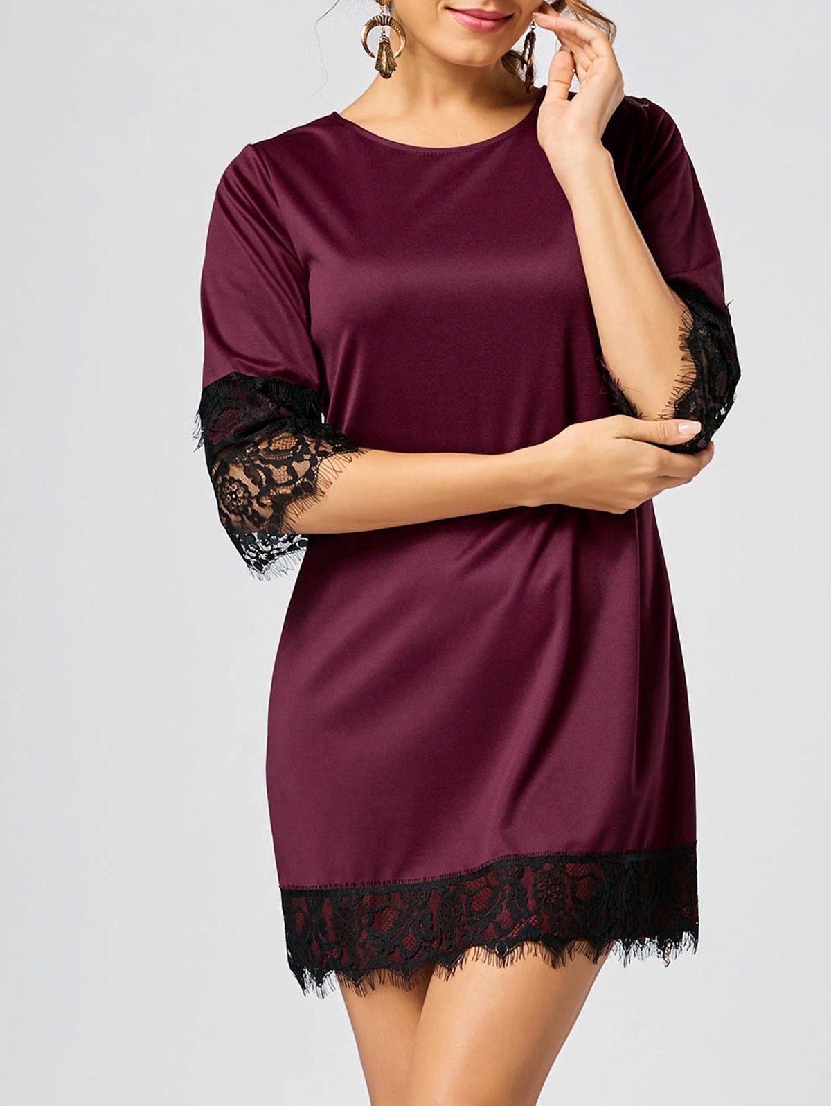 

Mini Lace Insert Dress, Wine red