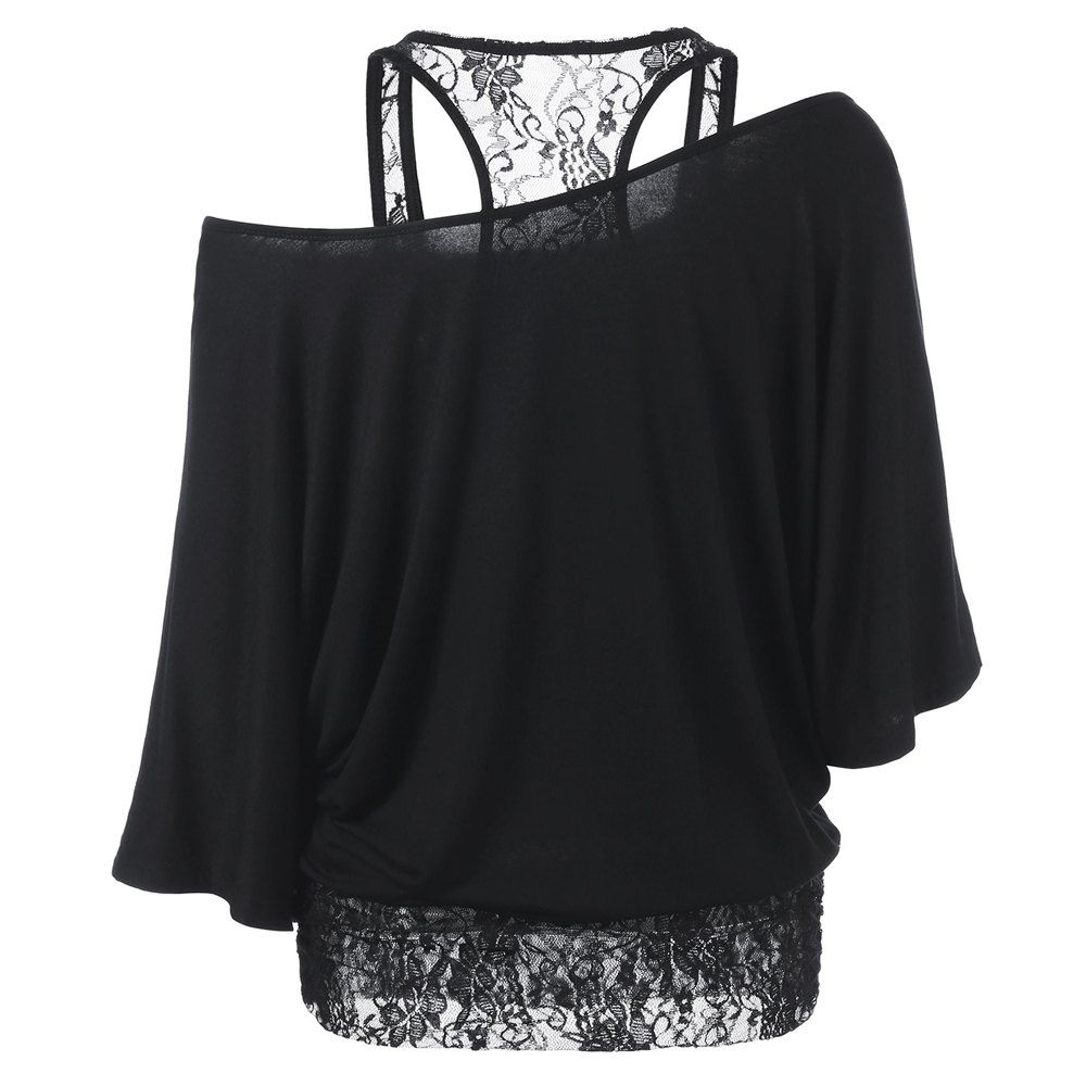 

Plus Size Skew Collar Lip Print T-Shirt, Black