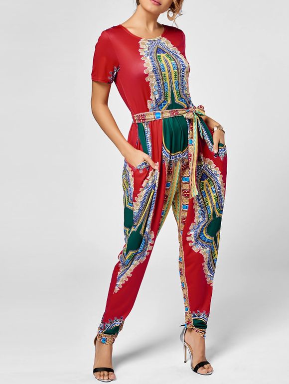 Tribe Print Combinaison Belted - Rouge XL
