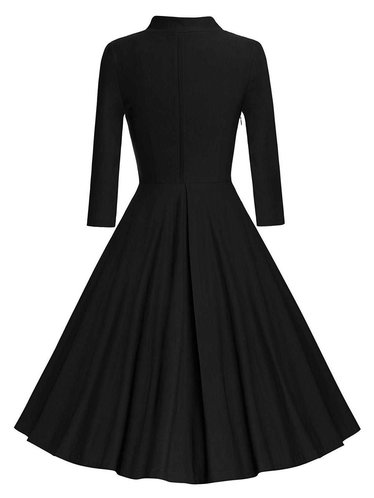 2018 Vintage Long Sleeve Pleated Pinup Dress BLACK S In Vintage Dresses ...