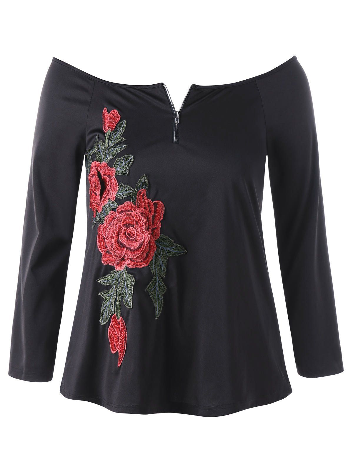 

Plus Size Embroidery Off The Shoulder Top, Black