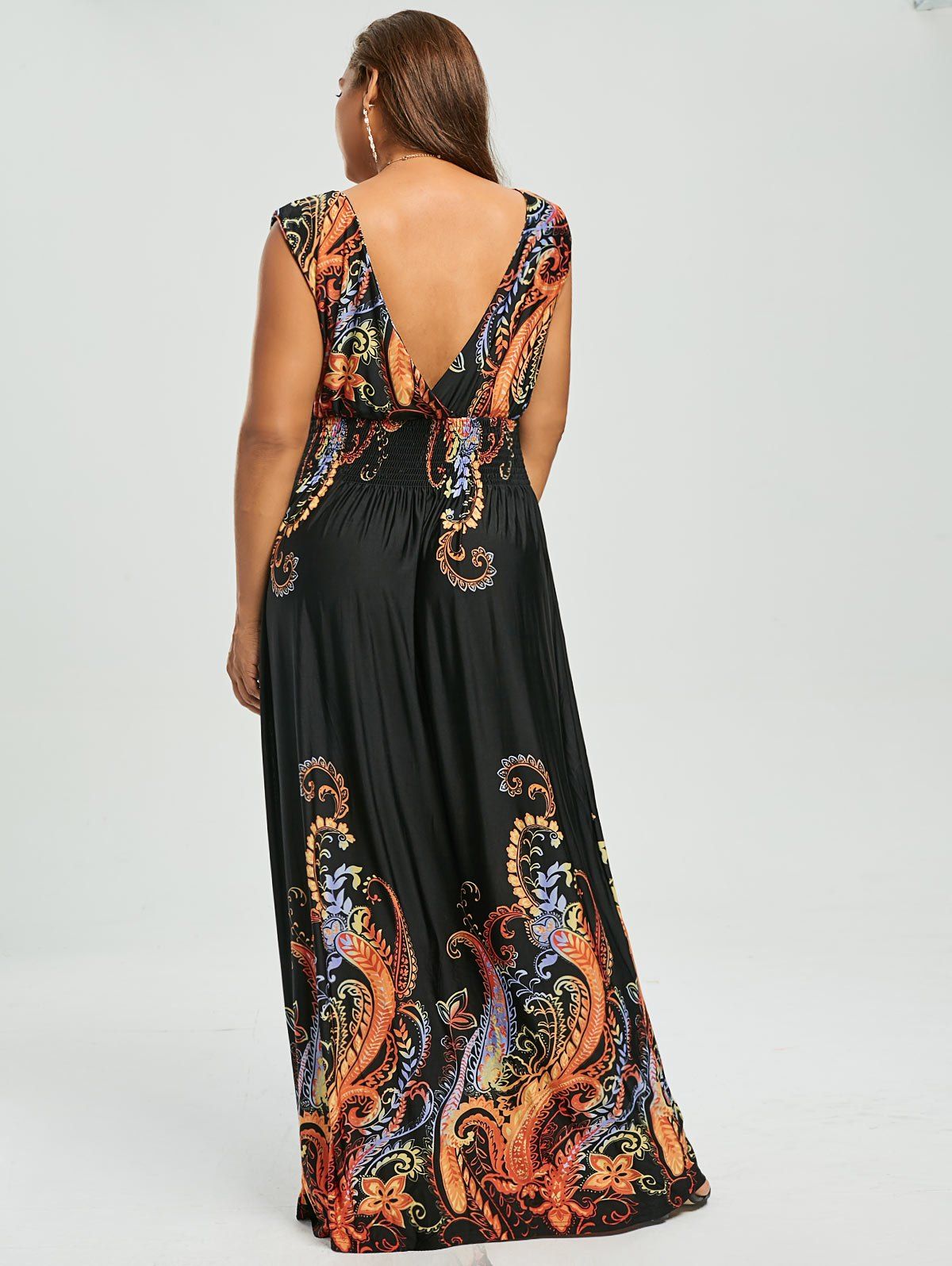 2018 Paisley Plus Size Plunge V Neck Maxi Bohemian Dress Black Xl In Maxi Dresses Online Store 