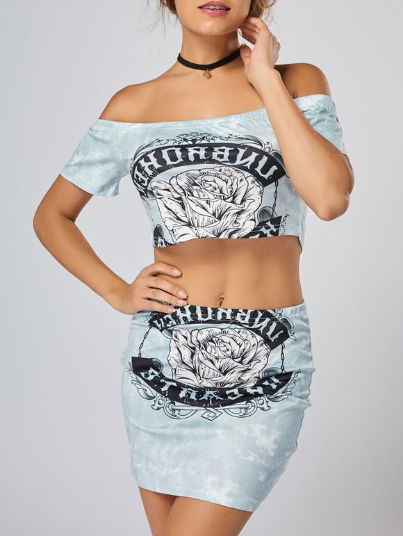 Échelle épaules Mini jupe Ensemble à deux pièces - Bleu clair L