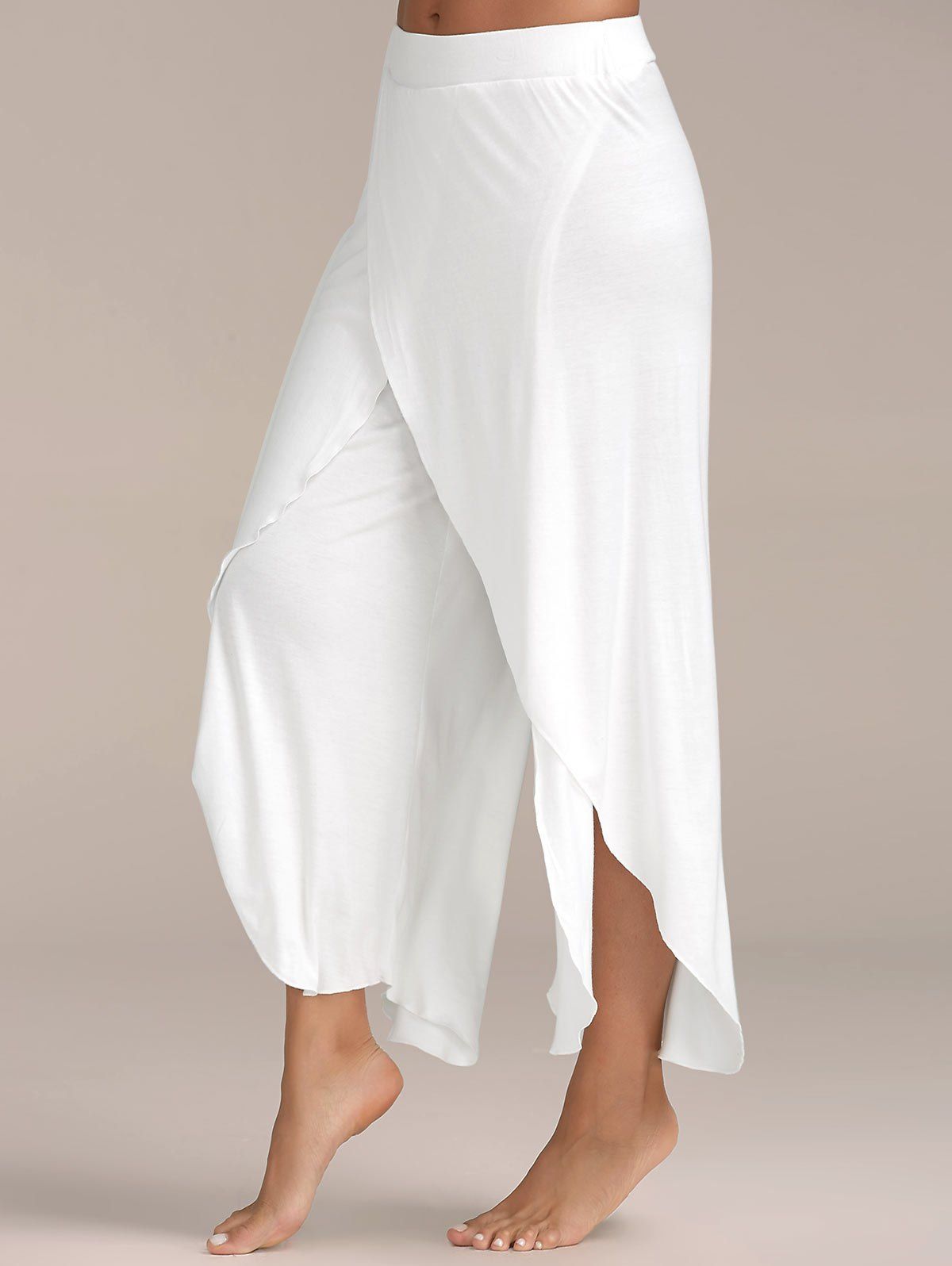 2018 High Slit Flowy Layered Palazzo Pants WHITE L In Pants Online ...