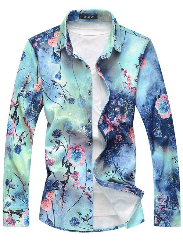 

Glittering Embellish Floral Printed Shirt, Blue