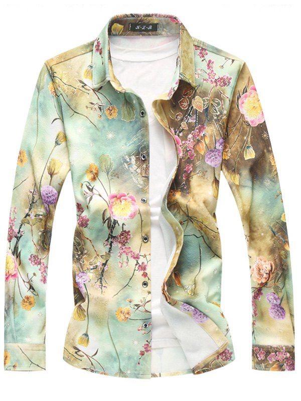 

Glittering Embellish Floral Printed Shirt, Green