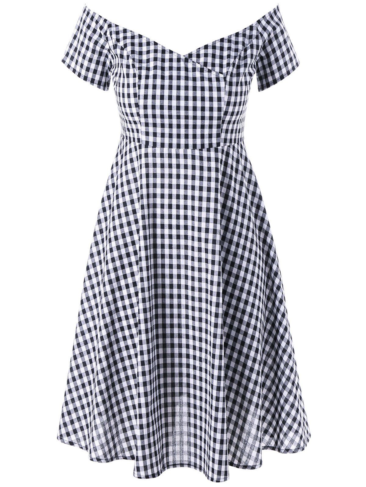 

Plus Size V Neck Gingham Swing Dress, Checked