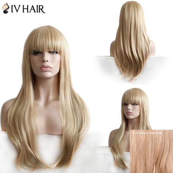 Siv Hair Perruque de Cheveux Humains Longue Lisse et Effilée avec Frange - Brun Avec Blonde 