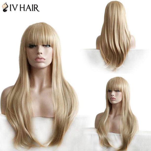 Siv Hair Perruque de Cheveux Humains Longue Lisse et Effilée avec Frange - Blonde 