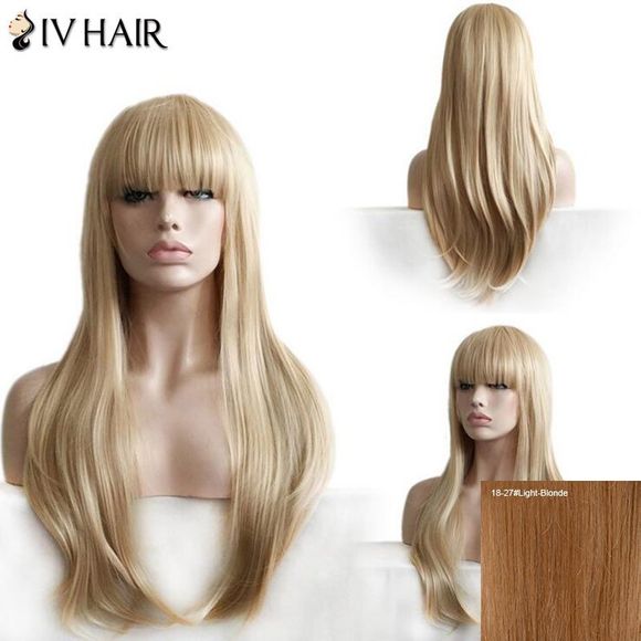 Siv Hair Perruque de Cheveux Humains Longue Lisse et Effilée avec Frange - 18/27 Blonde Léger 