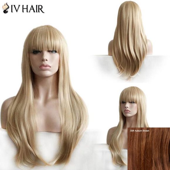 Siv Hair Perruque de Cheveux Humains Longue Lisse et Effilée avec Frange - Aubrun Brun 30 