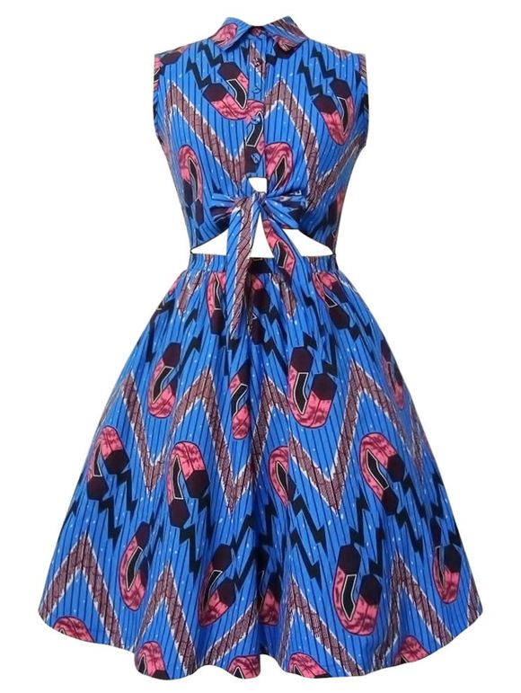 Stripe Zigzag Cutout Vintage Dress - Bleu S