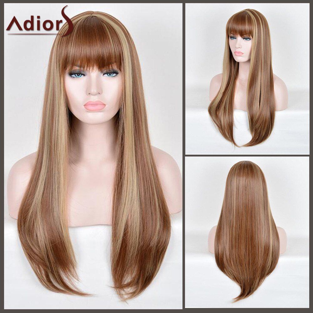 

Adiors Full Bang Highlight Straight Long Synthetic Wig, Colormix