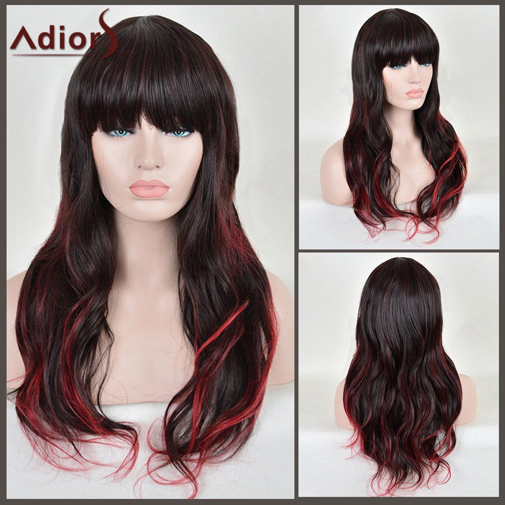 

Adiors Full Bang Colormix Long Wavy Synthetic Wig, Red with black