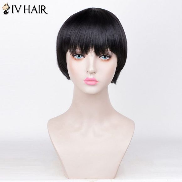 Siv Hair Perruque de Cheveux Humains Courte Lisse avec Frange - JET NOIR 01 