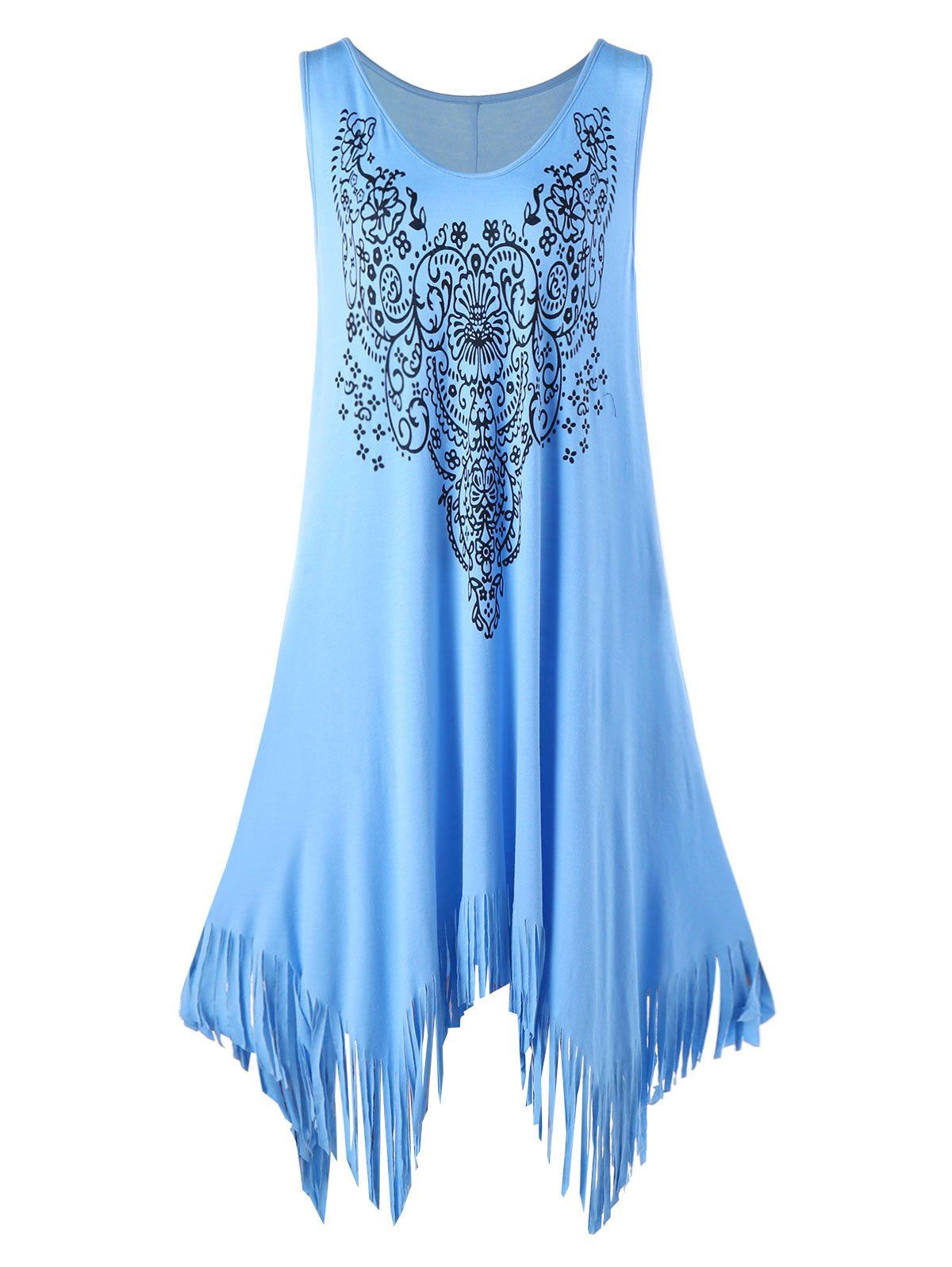 

Plus Size Handkerchief Floral Fringed Dress, Blue