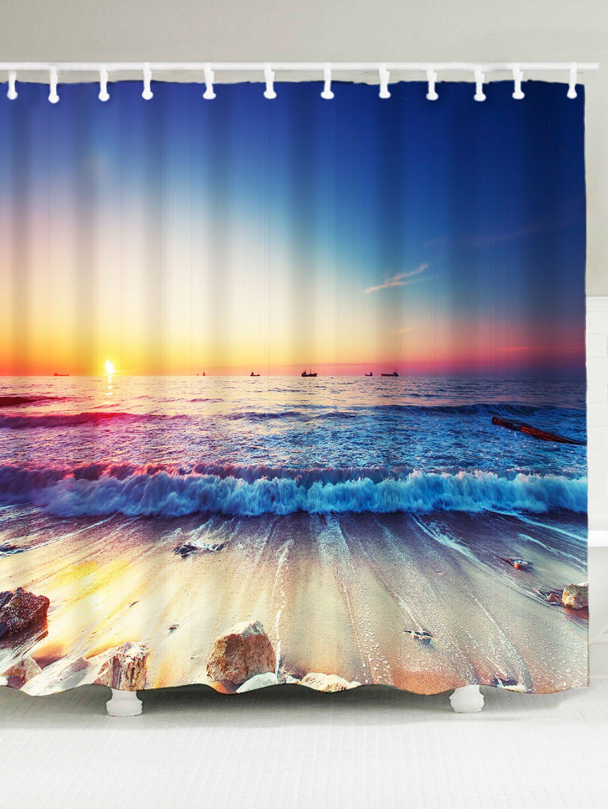

Waterproof Beach Sunlight Shower Curtain, Blue