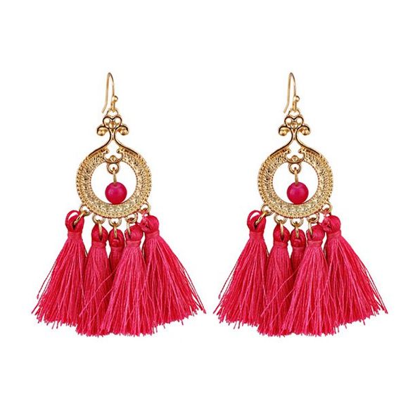 Boucles D'Oreilles Tombantes En Cercle Perles Vintage - Rouge 