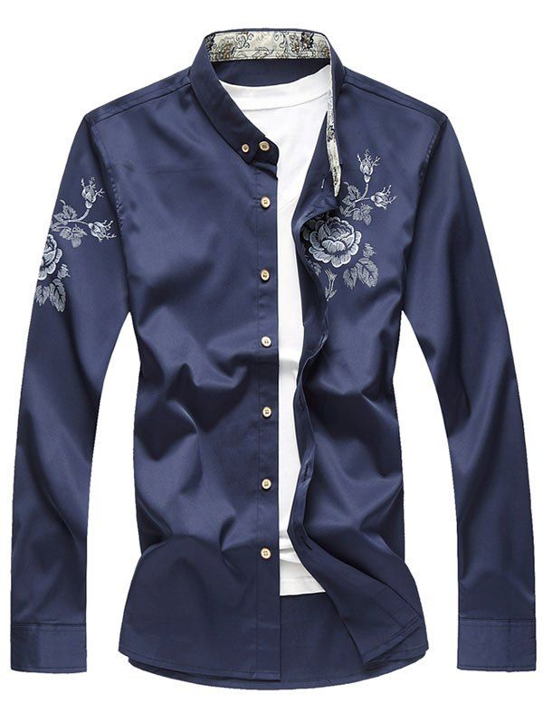 

Button Up Rose Printed Shirt, Cadetblue