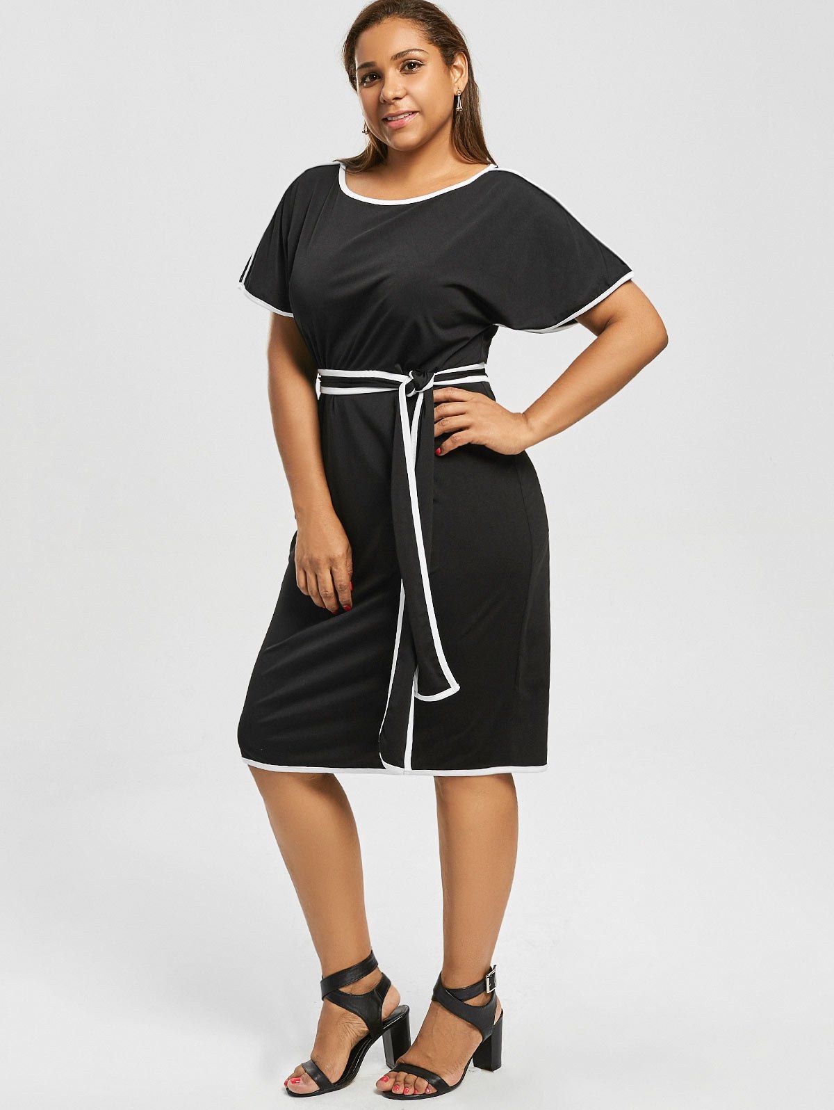 2018 Knee Length Plus Size Modest Dress BLACK XL In Plus Size Dresses ...