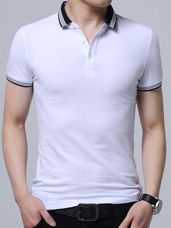 Chemise de golf à manches courtes à rayures - Blanc 3XL